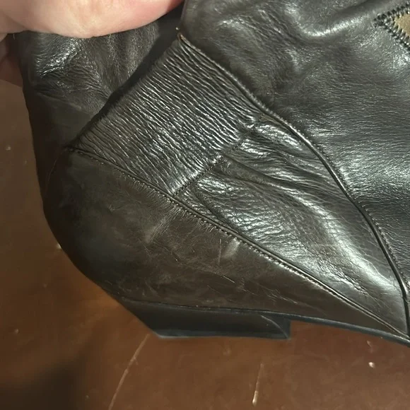 Vintage Black Leather Ankle Boots Retro 80s Slouch Booties Minimalist Boho Chic - Picture 5 of 9